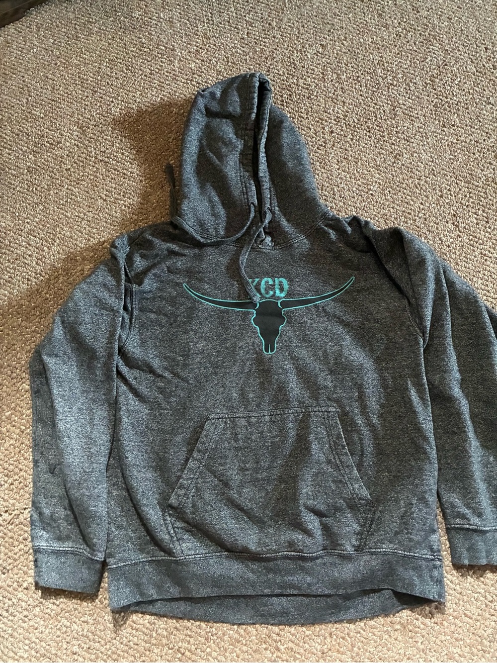 Women Longhorn Logo Hoodie - Dark Gray with Teal